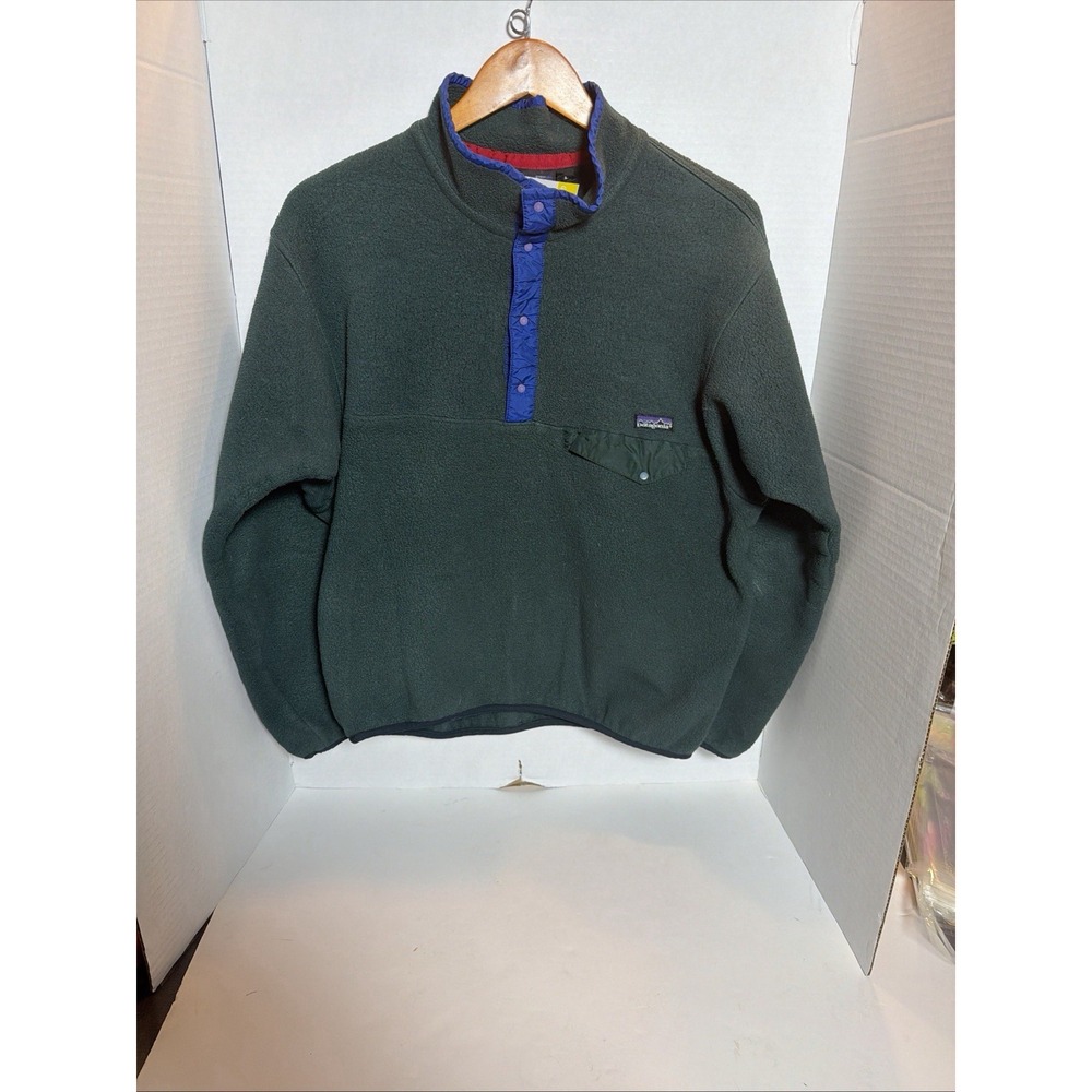 Vtg Patagonia Synchilla Mens Large Green Snap-T Pullover Fleece 90s Jacket 262